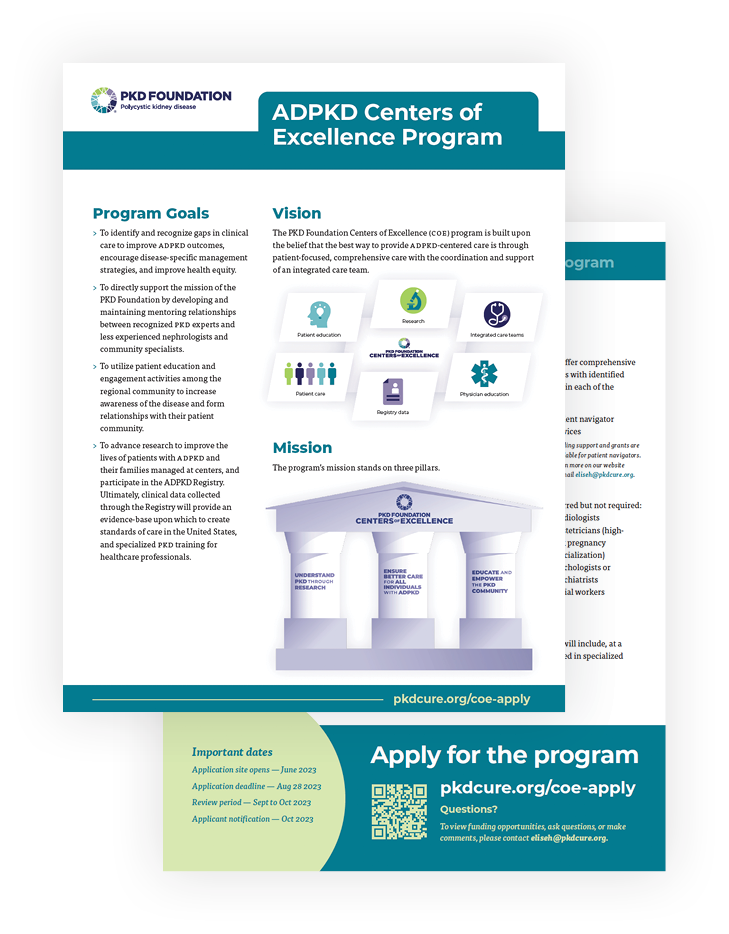 Preview image of ADPKD Centers of Excellence Program 1-sheet for sharing with ADPKD care providers.